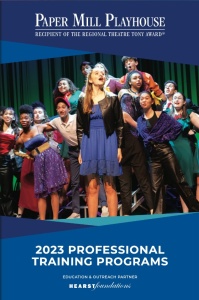 2023 Professional Training Programs brochure cover. Blue background with photo of young performers.