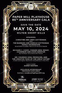 85th Anniversary Gala Save the Date - May 10, 2024 Hilton Short Hills - black background with gold border with flashes of silver