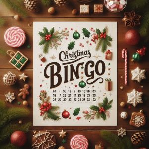 Bingo card surrounded by Christmas treats